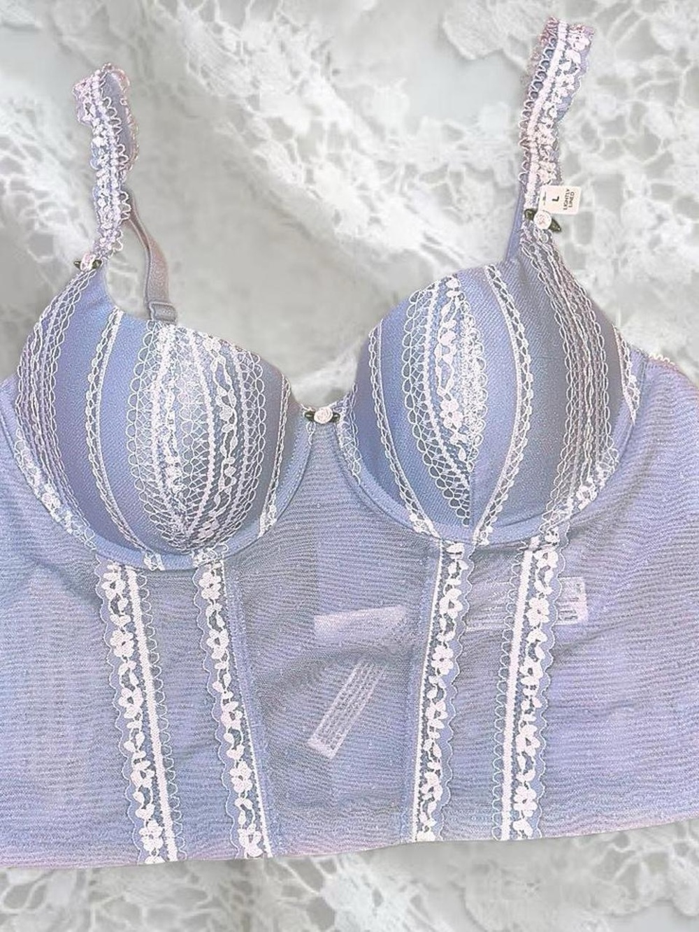 Victoria’s Secret PINK Wink Lightly Lined Corset Scoop Top in Boho Lace Blue 🎐